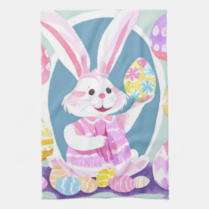 bunny with easter eggs kitchen towel