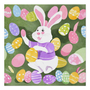 bunny with easter eggs poster