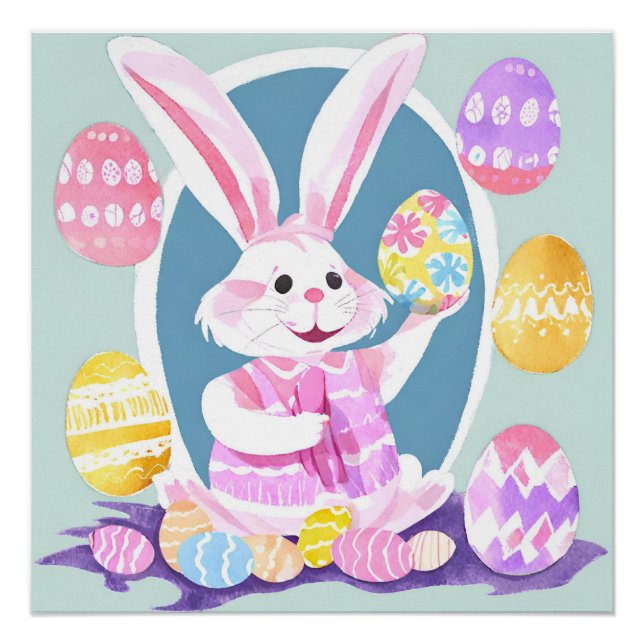 bunny with easter eggs poster (Front)