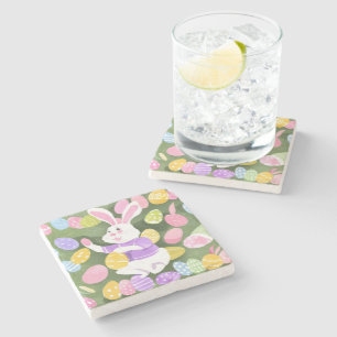 bunny with easter eggs stone coaster