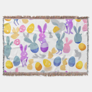 bunny with easter eggs throw blanket