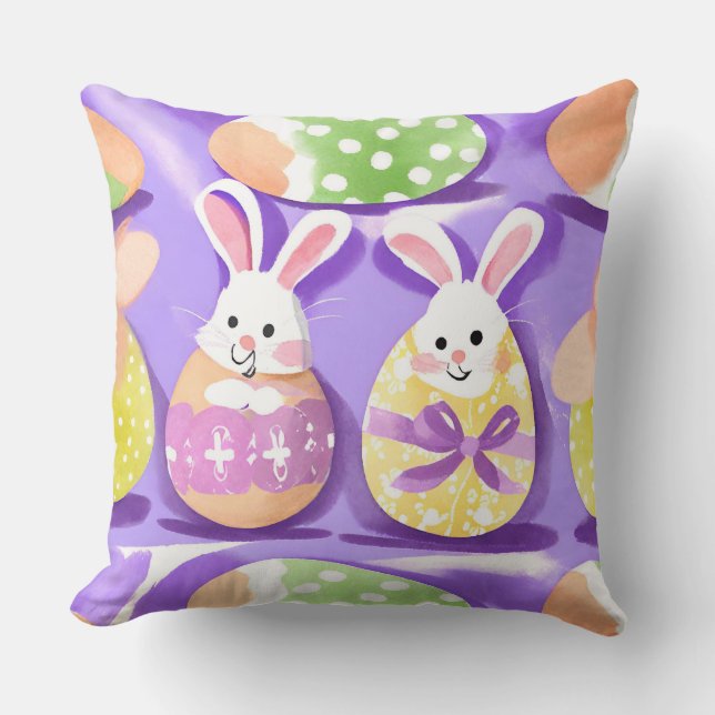 bunny with easter eggs throw pillow (Front)