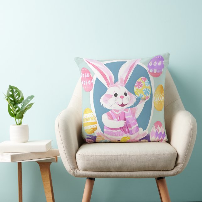bunny with easter eggs throw pillow (Chair)