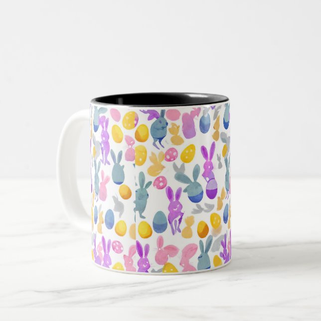 bunny with easter eggs Two-Tone coffee mug (Front Left)