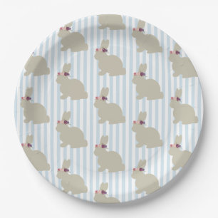 Bunny with Flower Blue Stripe Paper Plate