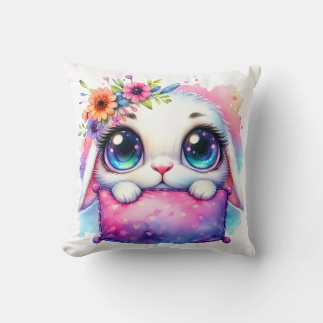 Bunny with Flower Crown & Galaxy Pillow (Front)