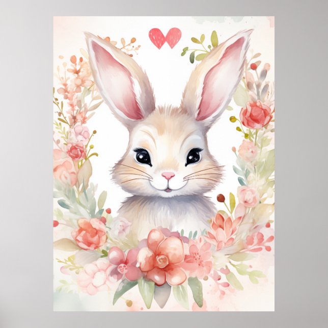 Bunny with flower wreath poster (Front)