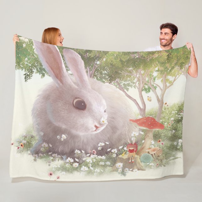 Bunny with Flowers Fleece Blanket (In Situ)