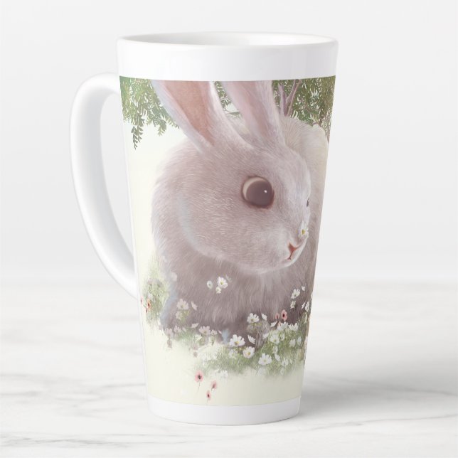 Bunny with Flowers Latte Mug (Left Angle)