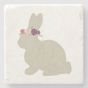 Bunny with Flowers Painting Easter Stone Coaster