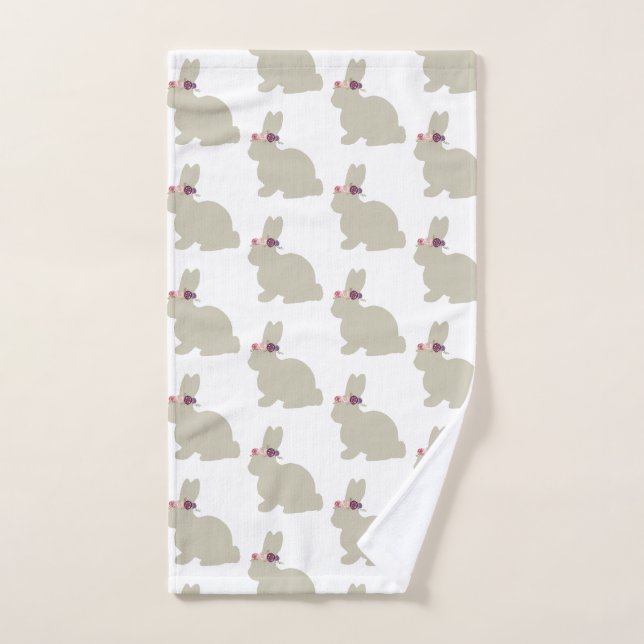 Bunny with Flowers Painting Pattern Towel Set (Hand Towel)