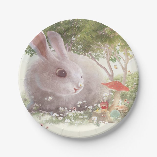 Bunny with Flowers Paper Plate (Front)