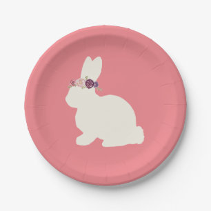 Bunny with Flowers Pink Party Paper Plate