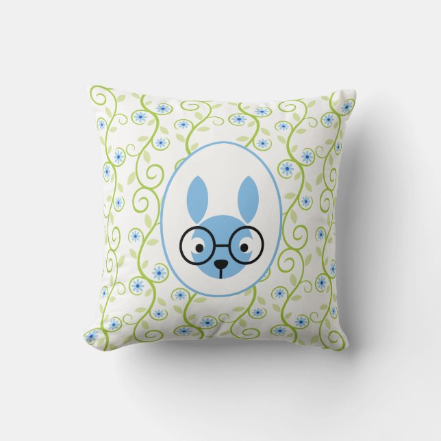 Bunny With Glasses Spring Floral Throw Pillow (Front)
