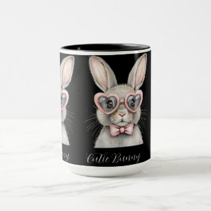 Bunny with Heart Glasses Mug Cute Animal Coffee