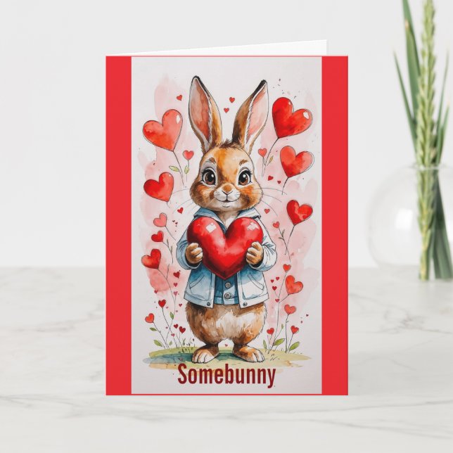 Bunny With Hearts Valentine Day Greeting Card (Front)