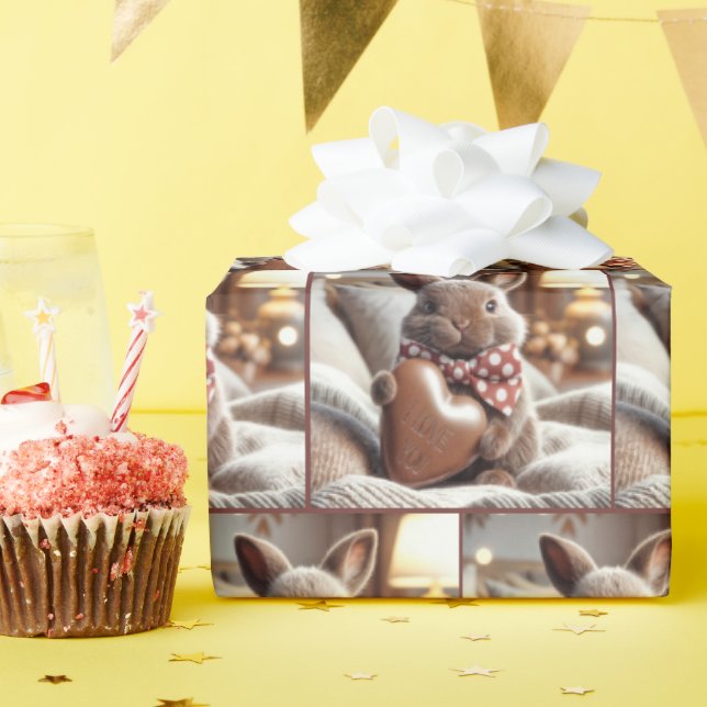 Bunny With I Love You Chocolate Heart Wrapping Paper (Birthday Party)