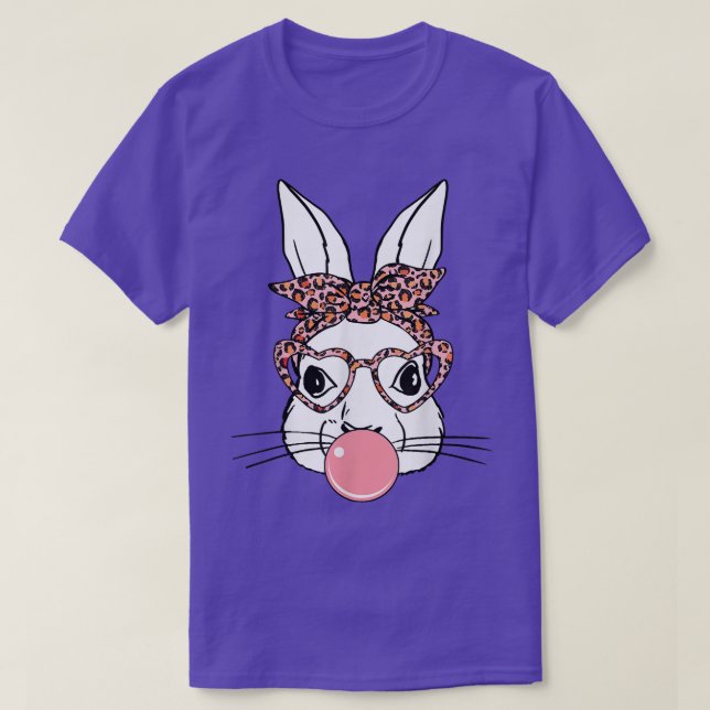 Bunny with Leopard Glasses , Cute Easter  T-Shirt (Design Front)