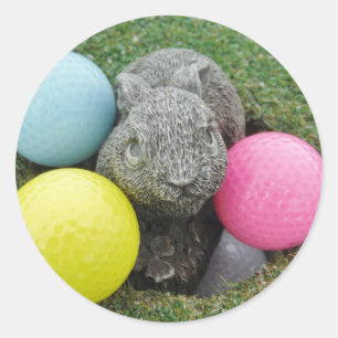 Bunny with pink blue yellow egg classic round sticker