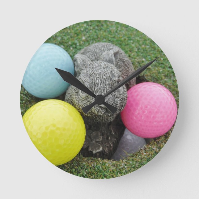 Bunny with pink blue yellow egg round clock (Front)