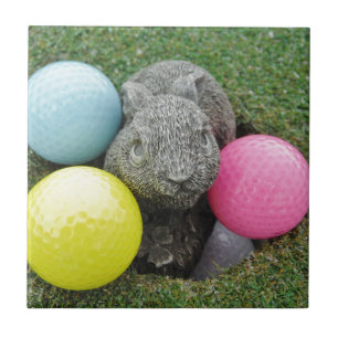 Bunny with pink blue yellow egg tile