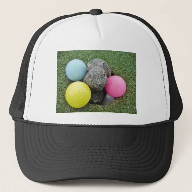 Bunny with pink blue yellow egg trucker hat (Front)