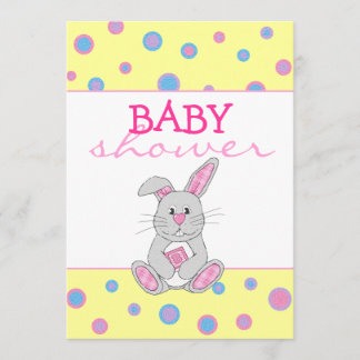 Bunny with Pink Plaid Baby Shower Invitation