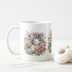 Bunny with Quilt and Flowers Coffee Mug