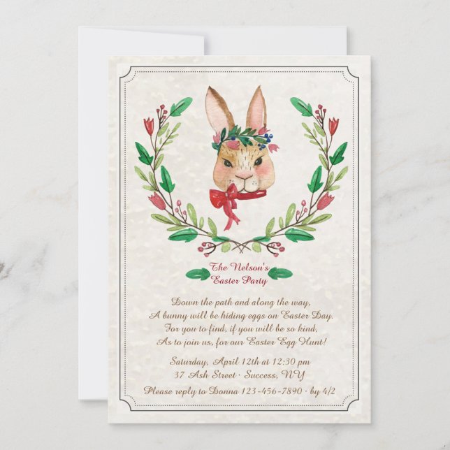 Bunny With Red Ribbon Easter Invitation (Front)