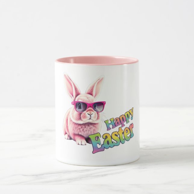 Bunny with Sunglasses Happy Easter Mens Mug (Center)