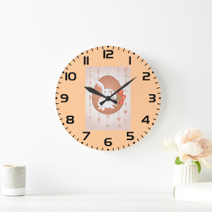 Bunny with Tulips Spring Holiday Rabbit Large Clock