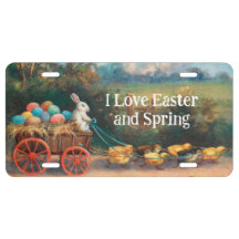 Bunny With Wagon Aluminum License Plate