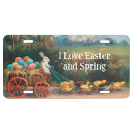 Bunny With Wagon Aluminum License Plate