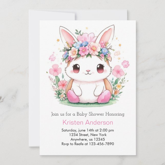 Bunny Wonderscape Girl Baby Shower Invitation (Front)