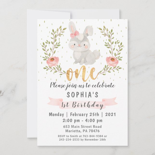 Bunny Woodland Wild One Birthday Party Invitation (Front)