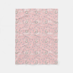 Bunny Wreath Clouds & Raindrops -Pink Fleece Blanket