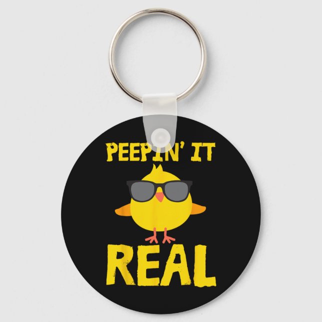 Bunnyin' It Real Funny Cool Chick Bunny Chickens E Keychain (Front)