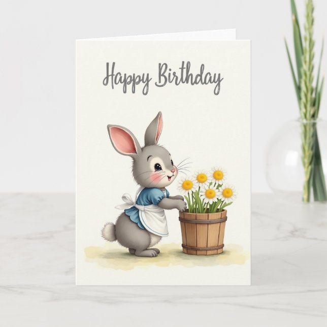 Bunnys Birthday Flower Card (Front)
