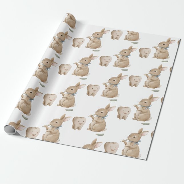 Bunny's boy First Tooth Party Wrapping Paper (Unrolled)