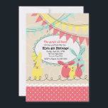 Bunny's Celebration Invitation<br><div class="desc">A bunny family is having a party and you're invited! Flags, streamers, scallops and polka dots create the festive scene for a birthday celebration. (FP) The card is easy to customize with your wording, font, font colour and choice of six paper types. Not exactly what you're looking for? All our...</div>