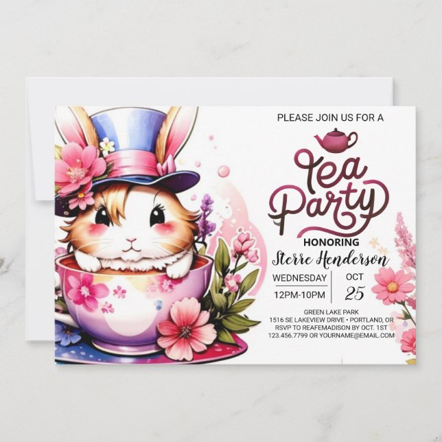 Bunny's Enchanted Tea Party Gathering Invitation (Front)