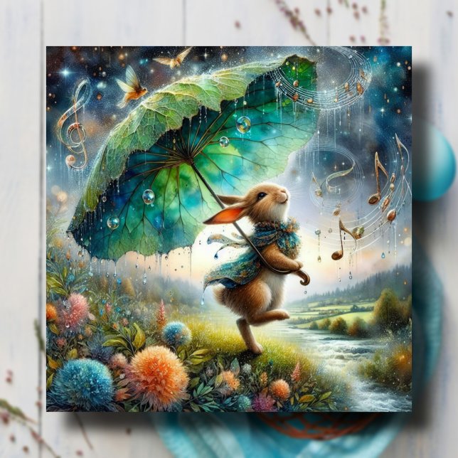 Bunny's Rainy Day Serenade Easter Holiday Card (Creator Uploaded)
