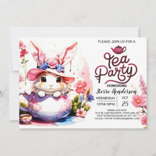 Bunny's Watercolor Tea Party Invitation
