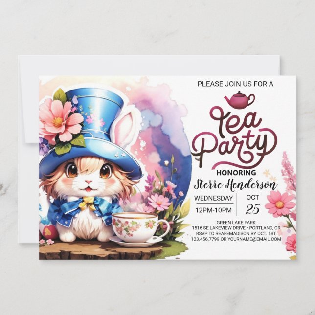 Bunny's Wonderland Tea Party Baby Shower Invitation (Front)