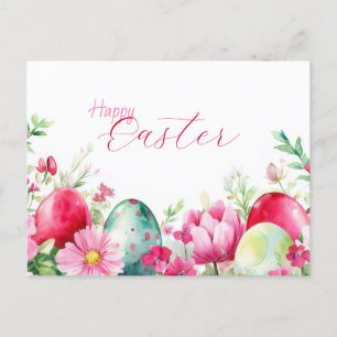 Bunte Aquarell Oster Postkarte mit Frühlingsblumen Postcard