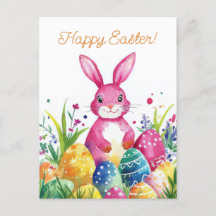 Bunte Aquarell Oster Postkarte mit Osterhase Postcard
