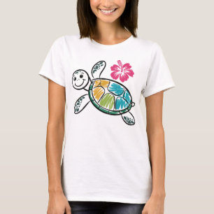 Bunte Schildkröte mit Hibiskus – Sommer Shirt
