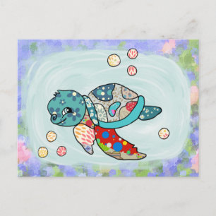 bunte Wasserschildkröte Postkarte Postcard