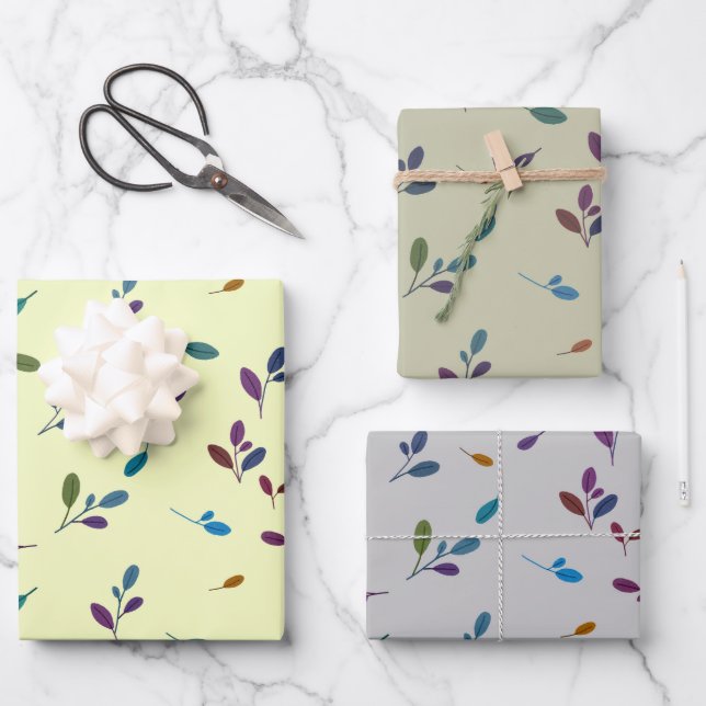 Bunte Zweige/Blätter Wrapping Paper Sheet (Front)