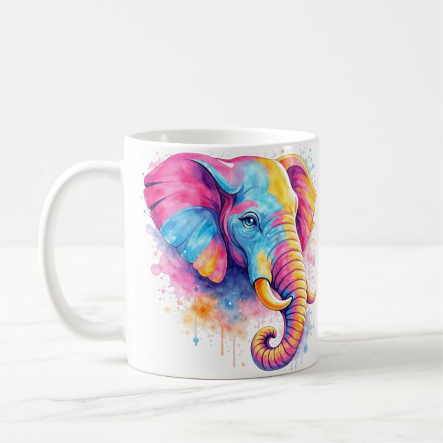 Bunter Regenbogen Elefant Aquarell Coffee Mug (Left)